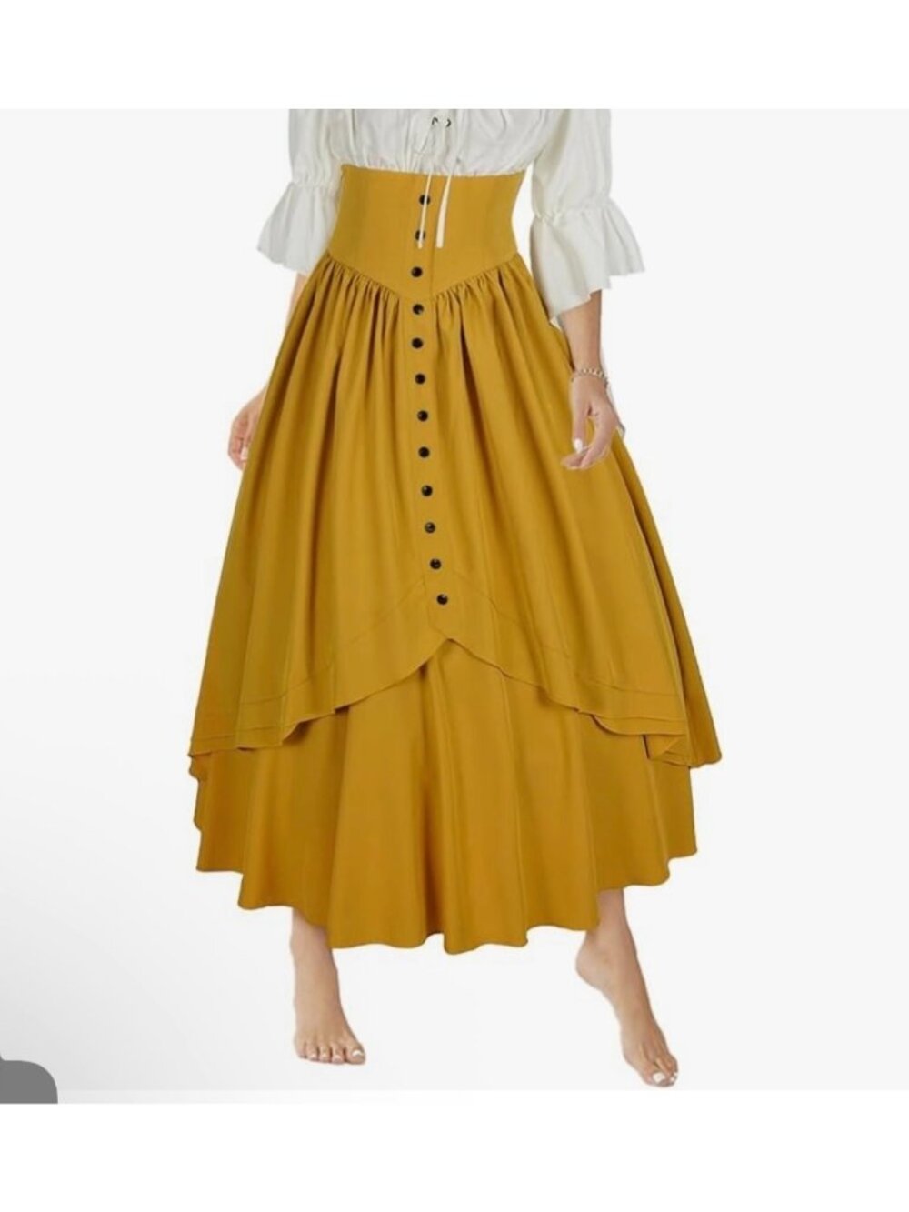 Renaissance Medieval Mustard Yellow Maxi Skirt Size S Costume AS-IS 4656